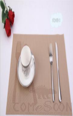 Hot Pressed Edge Pvc Placemat, Beige Knife And Fork Jacquard 28*43*0.1cm