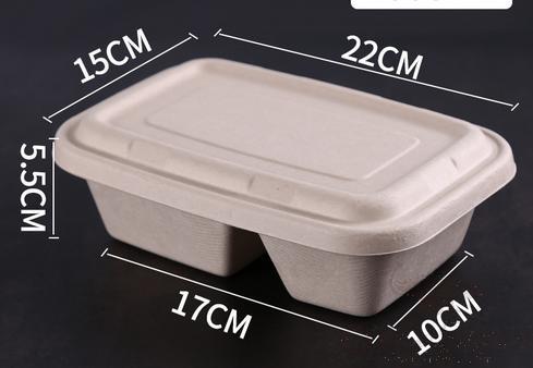 Disposable Biodegradable Pulp Lunch Box, Double Compartment,1000ml