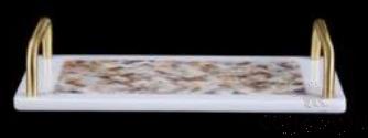W1-White bright woven flower shell flat copper handle tray, Resin+shell, 342*195*11/67mm