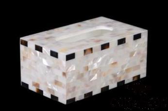 B1-Black Butterfly Edge White Pearl Water Shell Double-sided Tissue Box, Resin+shell, 200*120*90mm
