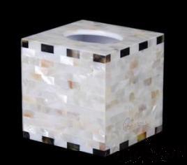 B1-Black Butterfly Edge White Pearl Water Shell Square Tissue Box, Resin+shell, 130*130*130mm