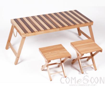 Camping Folding Table And Chair Set, Beechwood