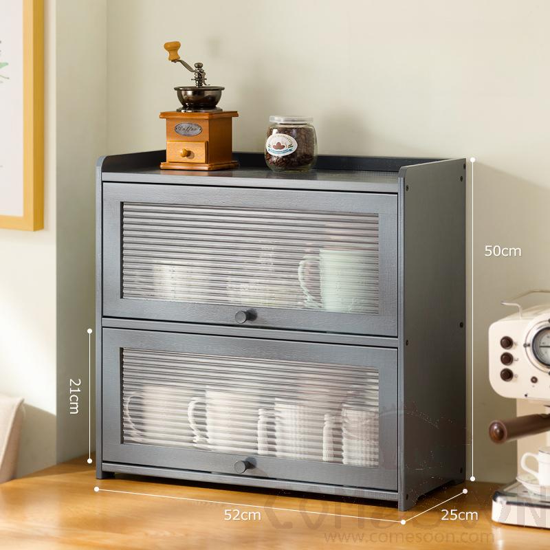 Coffee Mugs/Mugs/Teacups/Wine Glasses/Mugs Shelf Storage Cabinet, Bamboo + Acrylic, 52*25*50cm