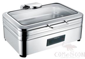 1/1 GN PAN Rectangular Hydraulic Premium Dining Chafing Dish with Glass Lid (with Short Legs), 9L, 585x490x170mm