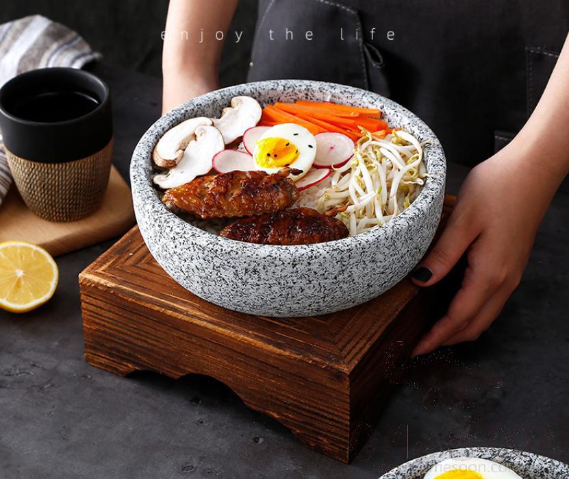 18cm Stone Bowl W/Wood Stand