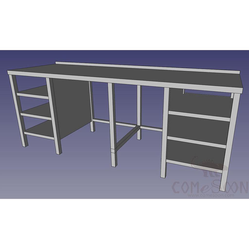 BAR-16:SS table with splash back and under shelves, L218*W70*H85+3cm