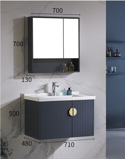Bathroom cabinet - plywood W/ mirror and basin, 710 * 480 * 500mm