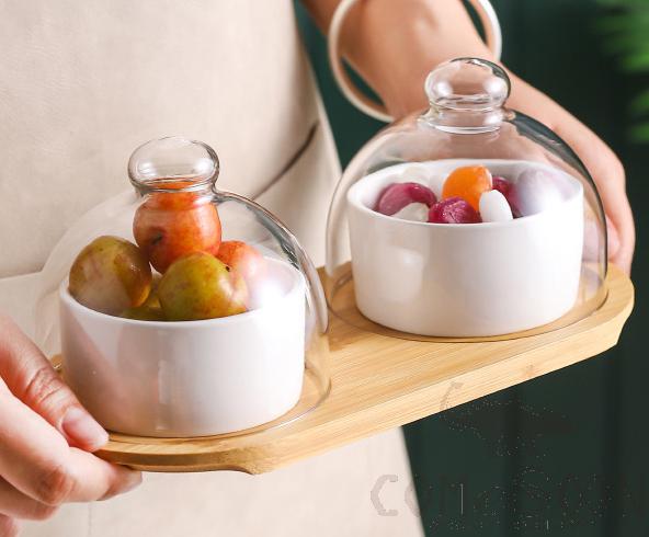 Glass Bowl W/ Top 2 Bowl / Set