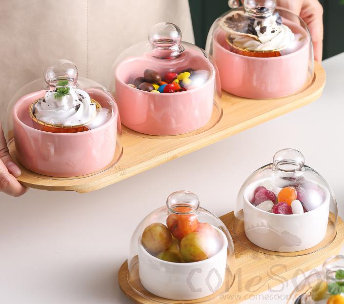 Glass Bowl W/ Top 3 Bowl / Set
