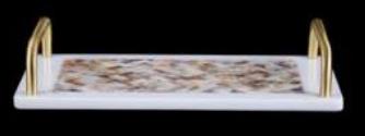 W1-White bright woven flower shell flat copper handle tray