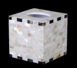 B1-Black Butterfly Edge White Pearl Water Shell Square Tissue Box