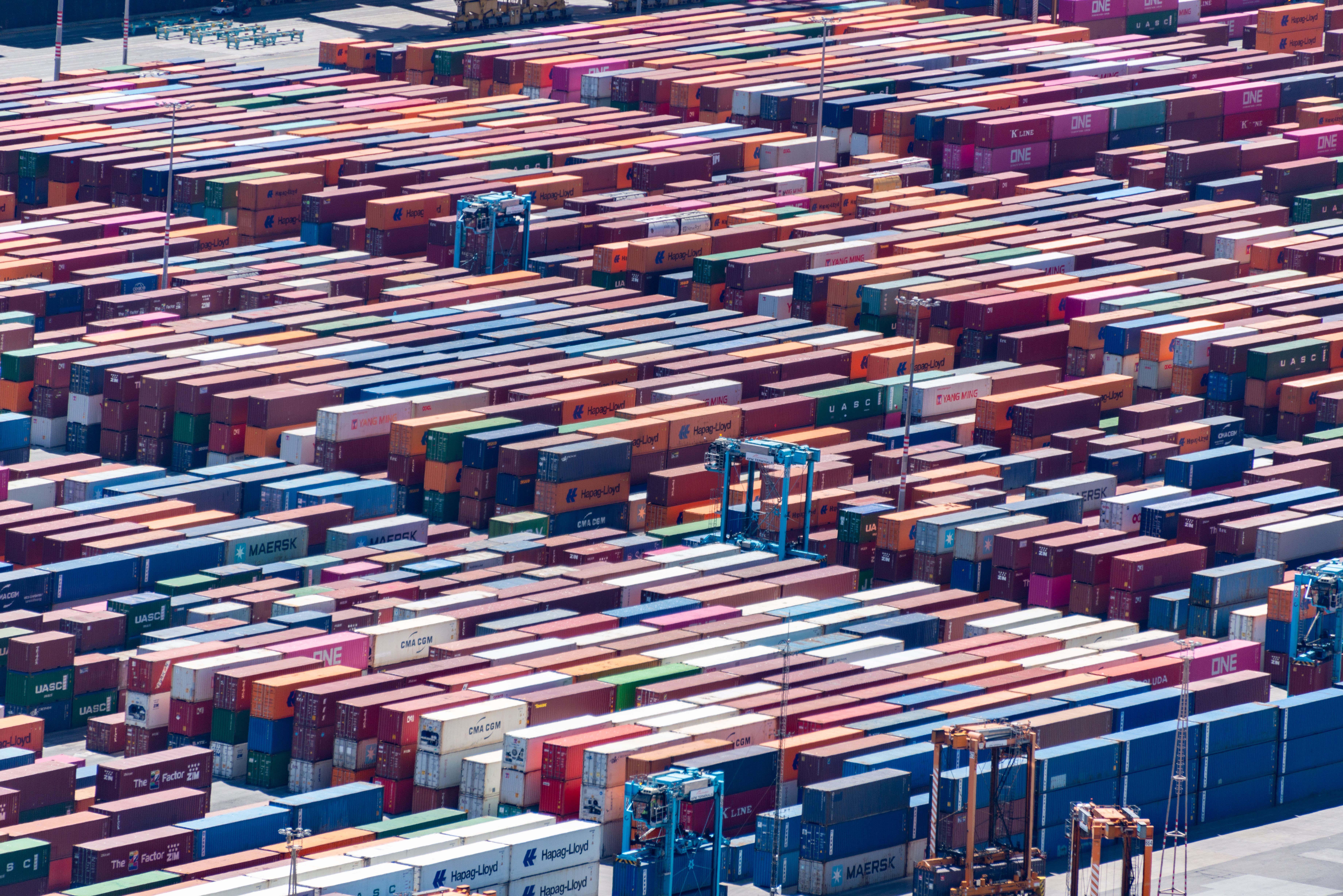 Shipping containers arranged at an international port
