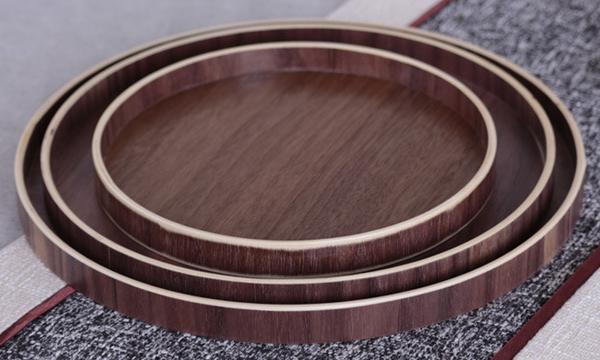Wooden Round Service Tray Walnut 27CM