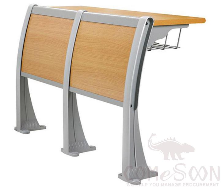 Classroom Desks And Chairs-Front Row，Metal Frame + Multi-Layer Rotary Cut Wood Surface Pressure Fireproof Board + Aluminum Alloy，L1090*W300*H780MM
