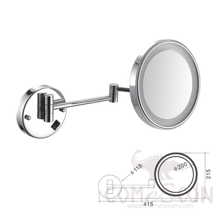 Led Foldable Cosmetic Mirror-Plug / Single-Sided Mirror - Silver - 8 inch (20cm) Single - Copper + SUS304