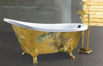 Freestanding Bathtub with gold mosaic
