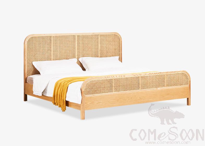 Rattan solid wood bed frame-150*200cm