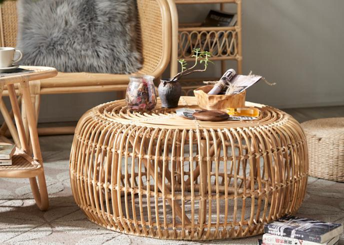 Bamboo rattan coffee table-φ85*38cm