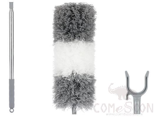 Dust removal package,W/ Long telescopic rod and Gray white microfiber head and Clothes drying fork