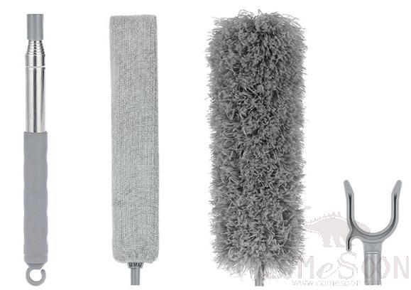 Dust removal package,W/ Short telescopic rod and Bed bottom brush and Gray white microfiber head and Chenille head