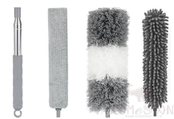 Dust removal package,W/ Short telescopic rod and Bed bottom brush and Gray microfiber head and Clothes drying fork