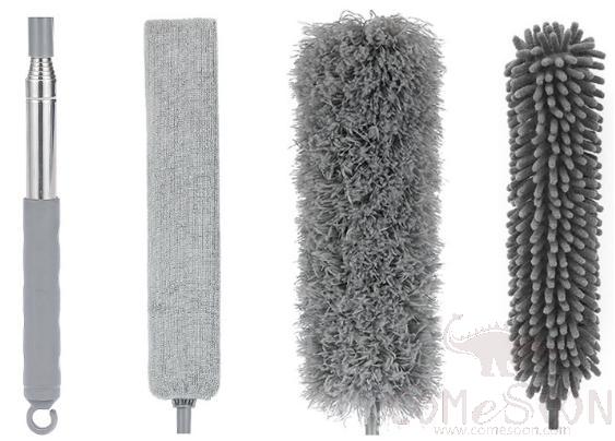 Dust removal package,W/ Short telescopic rod and Bed brush and Gray microfiber head and Chenille head