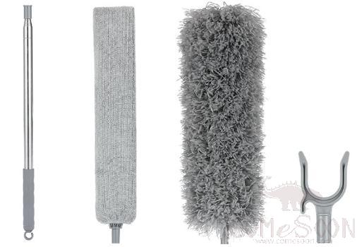 Dust removal package,W/ Long telescopic rod and Bed bottom brush and Gray microfiber head and Clothes drying fork