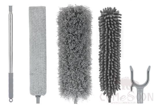 Dust removal package,W/ Long telescopic rod and Bed brush and Gray microfiber head and Chenille head and Clothes drying fork