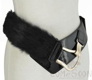 Belt-imitation leather, rabbit hair