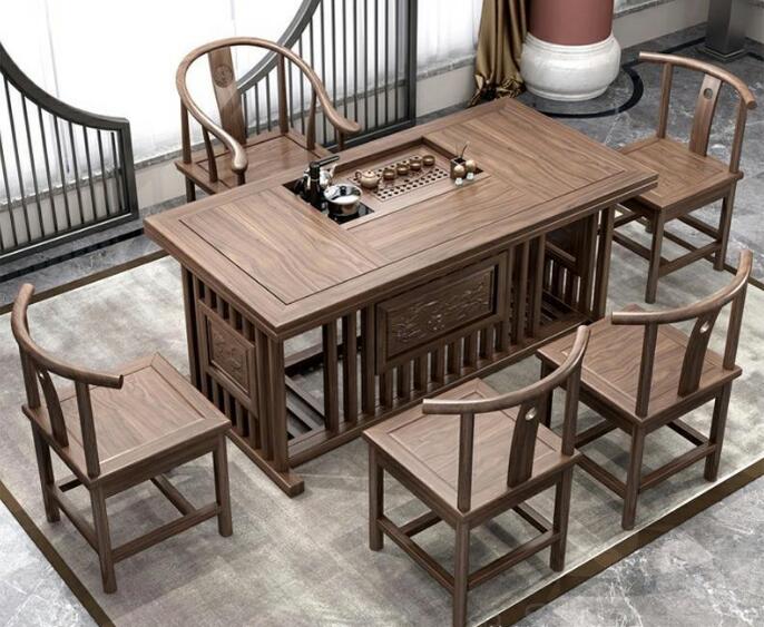 Solid wood tea table and chair combination-1 table and 5 chairs