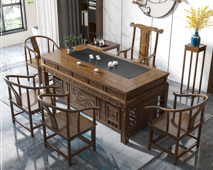Solid wood tea table and chair combination-1 table and 5 chairs
