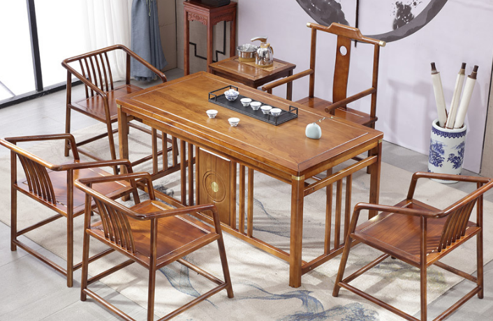 Solid wood tea table and chair combination-1 table and 5 chairs