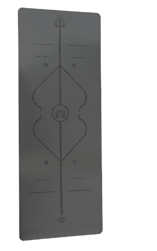 Yoga Mat - natural latex Pu - Asana guide line - Grey - double layer