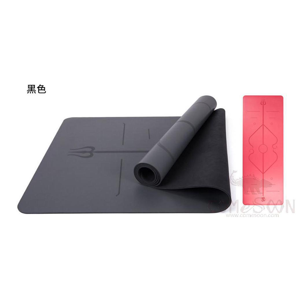 Yoga Mat - natural latex Pu - Asana guide line - Black - double layer