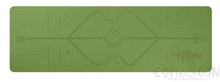 Yoga mat -TPE- bamboo leaf green - Asana guide line - single layer