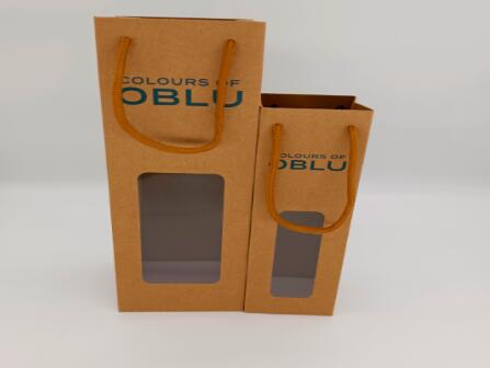 Kraft Wine Carry Bag W/LOGO 750ml，L10.63*W10.63*H32.5cm