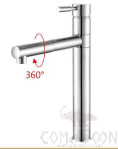 高标单孔冷热水龙头，可360度旋转-黄铜