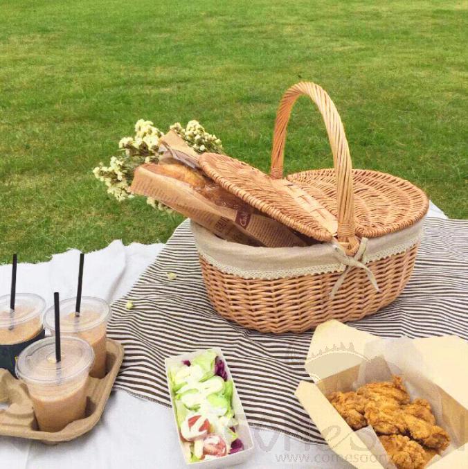 Ellipse Picnic basket with cover,Daisy,28*38*18cm