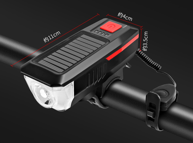 Bicycle Light, With horn and power display, Solar charging+USB charging