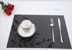 Pvc Placemat, Black+Transparent White Leaf Jacquard