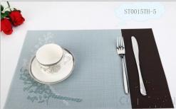 Pvc Placemat, White Brown + Green Leaves Jacquard
