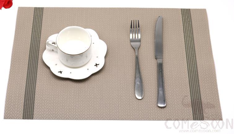 Pvc Placemat, Curry Jacquard With Bright Lines On Both Sides