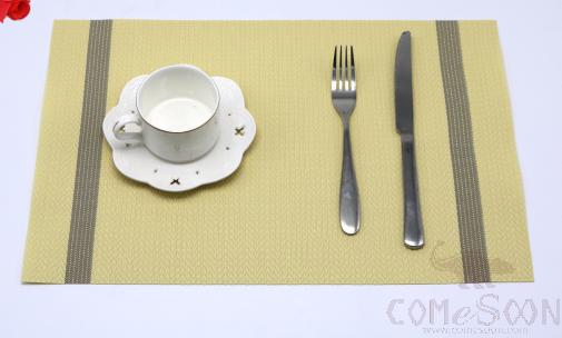 Pvc Placemat, Yellow Jacquard With Bright Lines On Both Sides