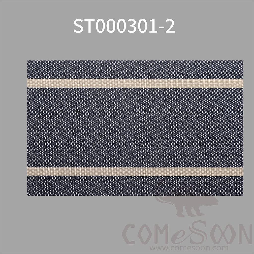 Pvc Placemat, Dark Blue Jacquard Horizontal Strip With Bright Thread