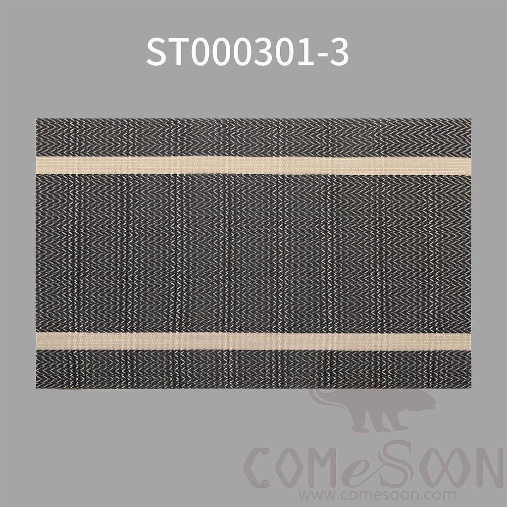 Pvc Placemat, Black Curry Jacquard Horizontal Strip With Bright Thread