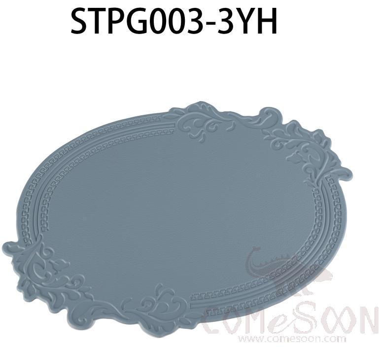 Oval Large Embossed Blue And Grey Leather Crimped Placemat