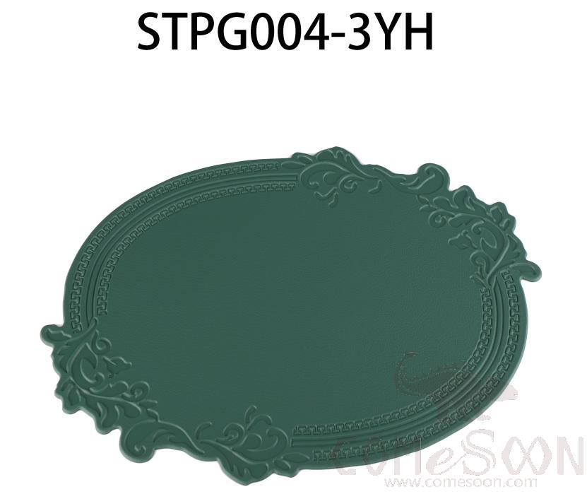Oval Large Embossed Green Leather Crimped Placemat