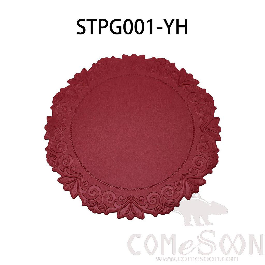 Round Large Embossed Red Leather Crimped Placemat