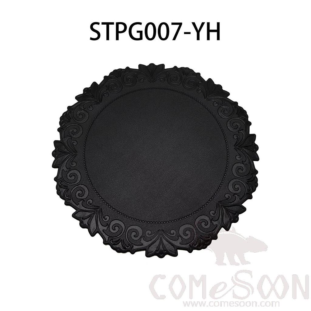 Round Large Embossed Black Leather Crimped Placemat