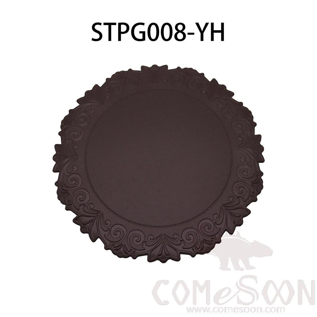 Round Large Embossed Coffee Leather Trimmed Placemat